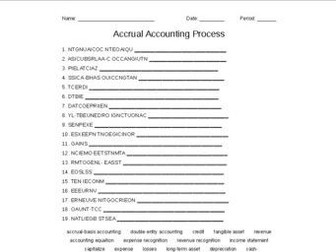 The Accrual Accounting Process Word Scramble for a Finance Course