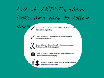 GCSE Art, A01. Artist links, list of both past & contemporary artists, very user friendly.