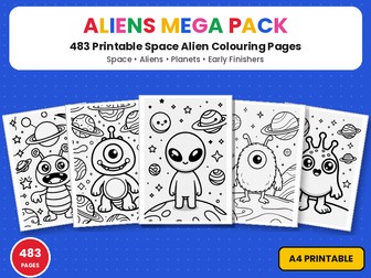 Aliens Mega Pack Colouring Pages | 483 Space Alien & Planet Printable Colouring Page Worksheets