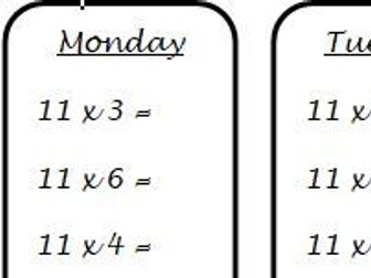 Times Tables - One minute a day multiplciation facts homework