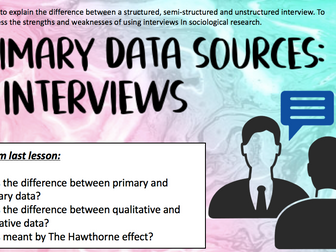 GCSE sociology [EDUQAS/ WJEC]- Research methods. Interviews.