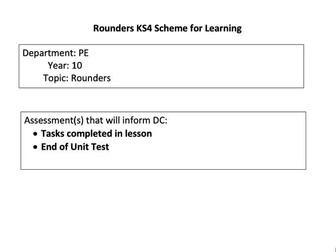 Rounders Year 10 / 11 KS4 Scheme of Work