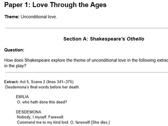AQA A Level Literature: 'Love Through the Ages', 9 Practise Papers