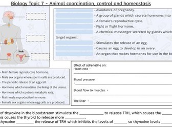 Topic 7 - Animal Coordination, Control & Homeostasis Revision Mat