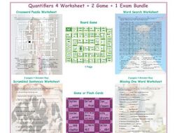Quantifiers 4 Worksheet-2 Game-1 Exam Bundle