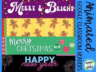 Christmas and New Year Google Classroom animated headers banners