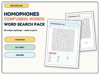 UKS2 Homophones and Confusing Words Word Search Pack | 7 Activities