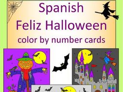 Spanish Halloween color by number cards Feliz Halloween