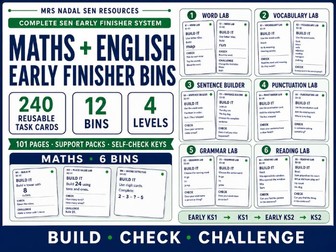 BUNDLE - Maths & English Early Finisher Bins | 240 SEN Task Cards | 4 Levels