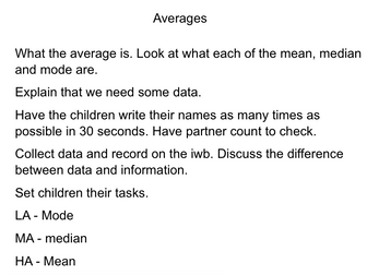 20 minute Maths observation lesson - averages