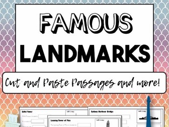 FAMOUS LANDMARKS - Cut and Paste, Reading Comprehension + Research Activities