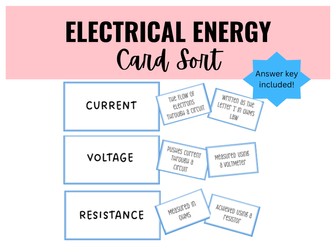 Electrical Energy Card Sort Activity