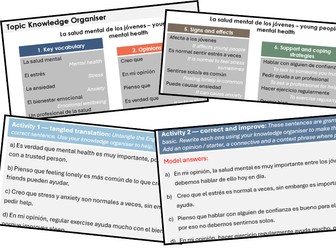 Young people & mental health (Spanish) - Knowledge Organiser & Activities (Conti Style)