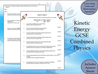 Kinetic Energy Calculation Worksheet with Answers - GCSE Physics Paper 1