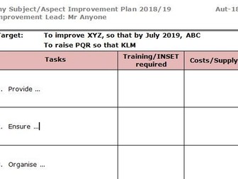 Improvement Plan template for subject leaders