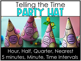 New Years Party Hat Telling the Time Craft Year 1,2,3 Hour, Quarter, Minute