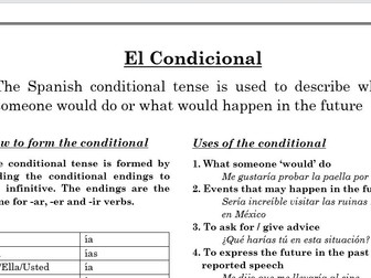 Spanish Conditional Tense Guide and Worksheet