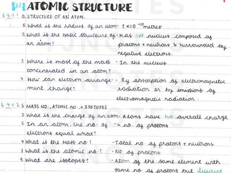 Grade 9 Atomic Structure Paper 1 Combined Science Higher Physics AQA Specification Concise notes