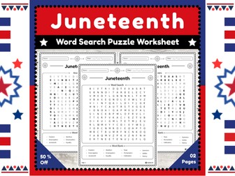 Juneteenth Word Search Puzzle : Fun and Engaging Worksheet Activity for Students