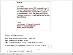 jobs French reading tasks and mark scheme