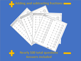 Adding and subtracting fractions differentiated worksheets (nearly 500 questions)