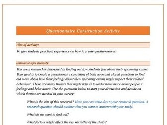 AQA Psych A Level RM Questionnaire Construction Activity