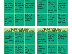 Subject Versus Object Pronouns Tic-Tac-Toe or Bingo