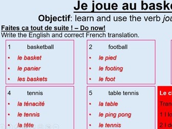 Sport 1 - jouer Y8/KS3 FREE lesson version