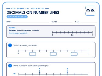 Decimals on Number Lines | 4-Tier Differentiated Worksheet | KS3 Place Value + Answers