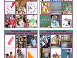 School Items, Places and Subjects Tic-Tac-Toe or Bingo