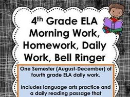 4th Grade Reading Language Arts ELA Daily Morning Work, Homework- Spiral Review 120+ pages