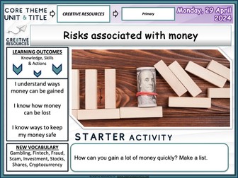 Risks associated with money (e.g. money can be won, lost or stolen) and ways of keeping money safe