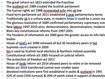 UK GOVERNMENT & POLITICS A LEVEL COMPLETE FACT SHEET