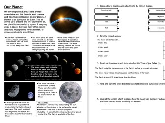 Our Planet - Space Earth KS2 Primary Reading Comprehension National Test Style Sample Questions