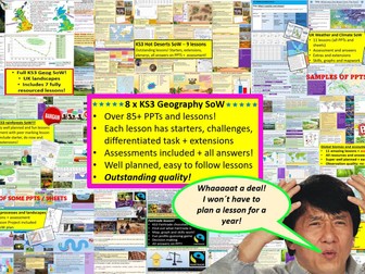 ALL OF MY KS3 GEOGRAPHY RESOURCES!!! 8x SoW/85+ lessons! Rivers, rainforests, biomes, deserts, weather AND UK landscapes all for £13.99!