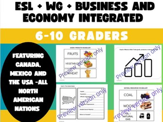 ESL WORLD GEOGRAPHY ECONOMICS GOODS AND SERVICES CONTINENTS NORTH AMERICA CARDS