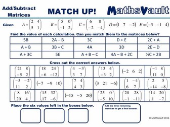 Adding or Subtracting Matrices Worksheet