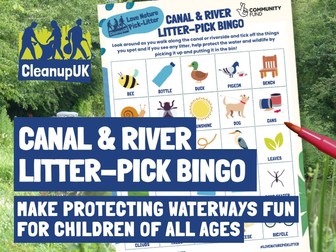 Canal & River Litter-Pick Bingo Activity Sheet - CleanupUK