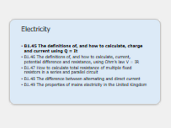 Electric Current Lesson for T-Level Science Technical Qualification (section B1.45)