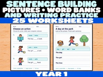 Year 1 Sentence Building: Pictures, Word Banks and Writing Practice