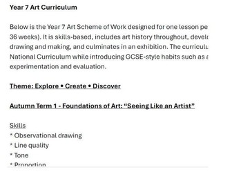 Yr 7 Art Curriculum & SOW