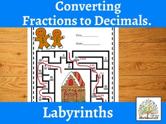 Converting Fractions to Decimals Labyrinths Christmas Mazes