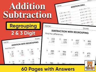 Addition Subtraction with Regrouping Worksheets | 2 & 3 Digit Math Practice