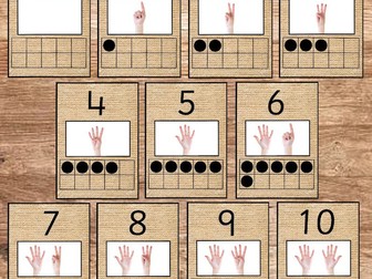 Ten Frame Number Cards, Hessian Cards, Numbers 1 to 10 Flashcards, Finger Counting.