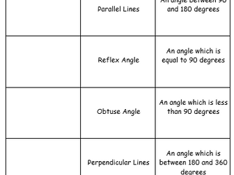 Angle and Line Facts matching sheet