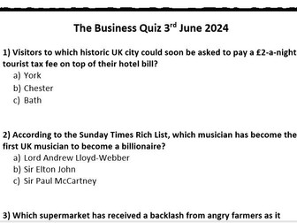 Business Quiz 3rd June 2024