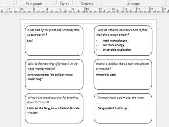 AQA 1-9 Spec; B4 Bioenergetics revision cards
