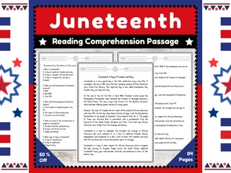 Juneteenth Reading Passage with Comprehension Exercises Worksheets