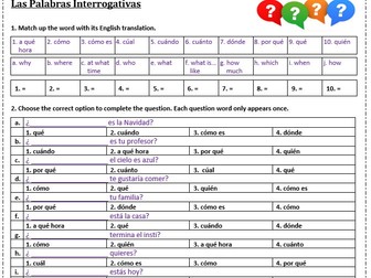 Spanish GCSE Question Words Recap Worksheet