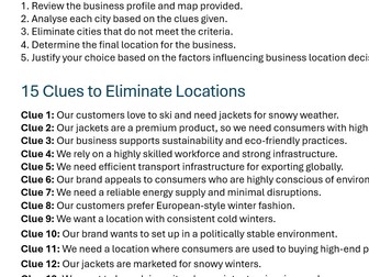 IGCSE Business Studies - Location Decisions Lesson Starter